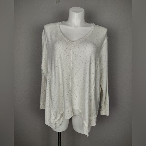 Knox Rose Sz XXL Oversized Pullover Cream V-neck Asymmetrical Raw Hem Sweater - Picture 13 of 13